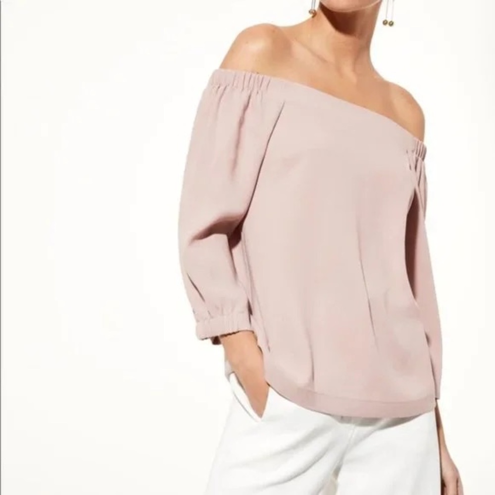 Aritzia Babaton Rodrigo Off the Shoulder Blush Baby Pink Long Sleeve Blouse - XS